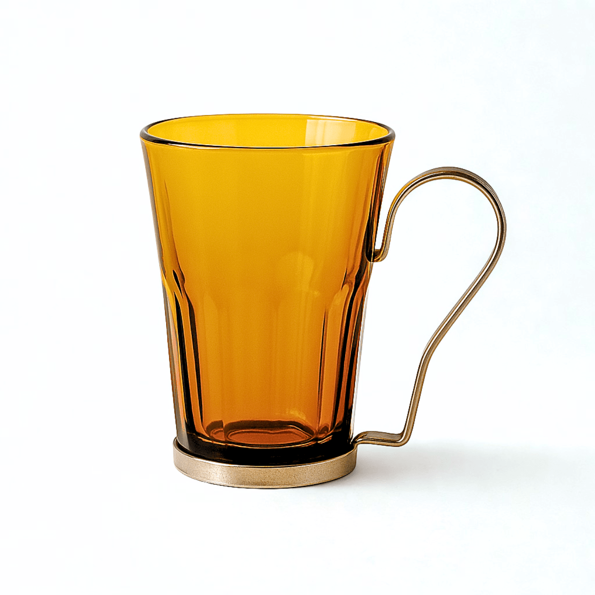 Vintage Amber Glass Tea Cup with Metal Handle – Rare Italian Mid-Centu