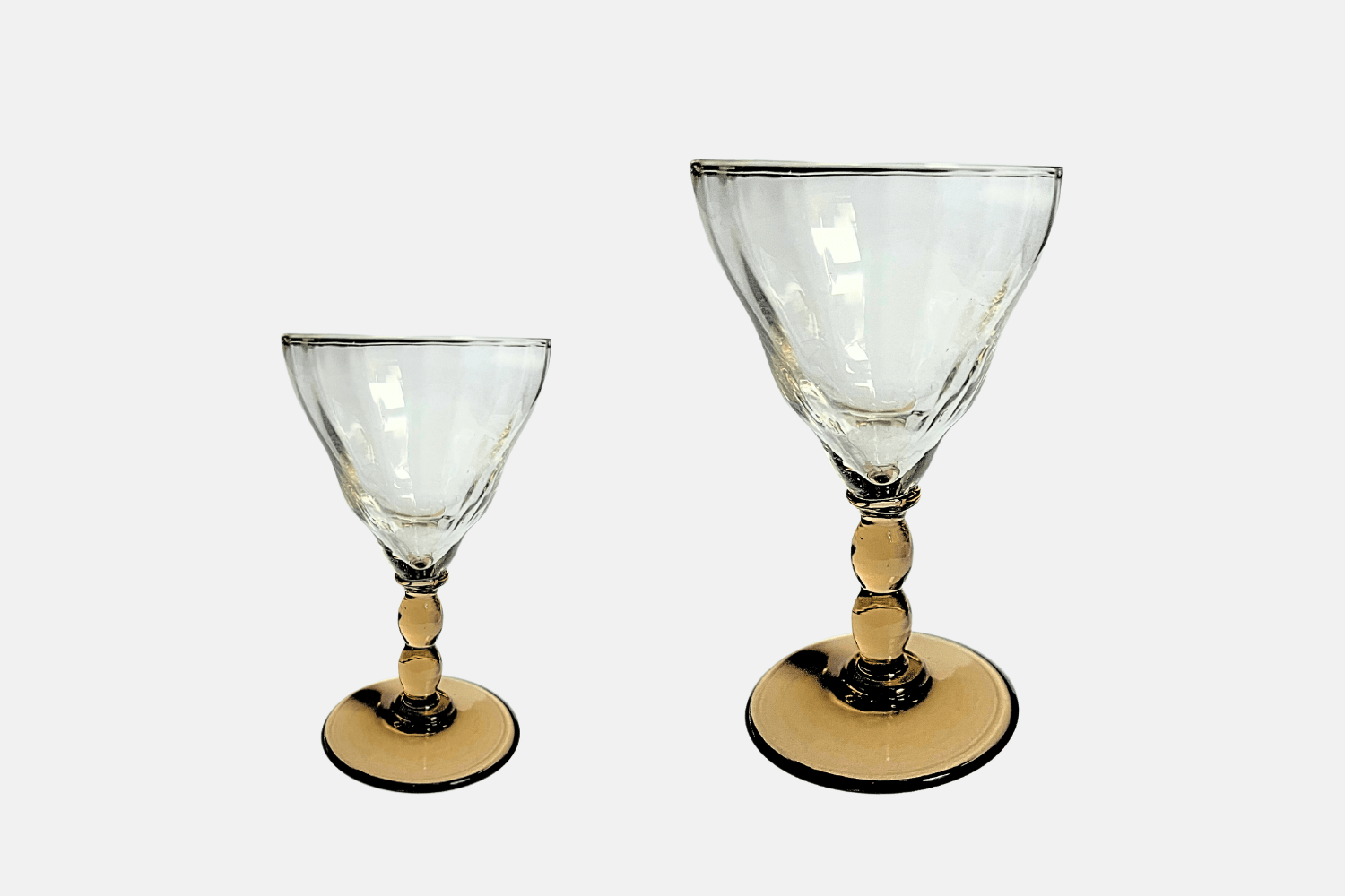 Set of 8 Vintage Italian Amber Stem Glasses: 4 Wine & 4