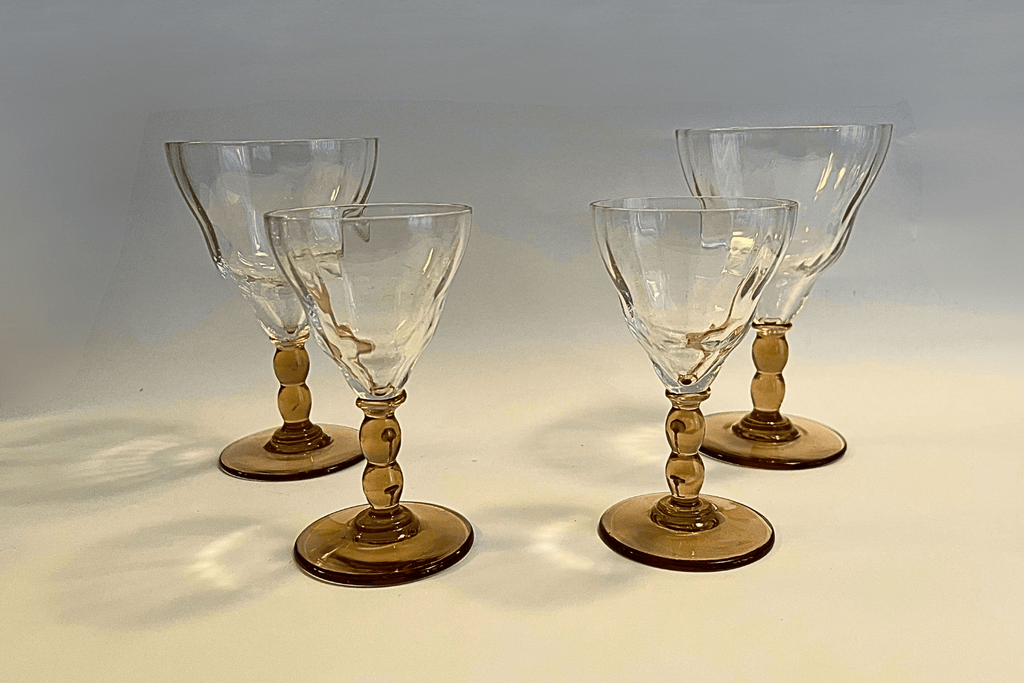 Vintage Amber Glass Champagne Flutes Set of 8