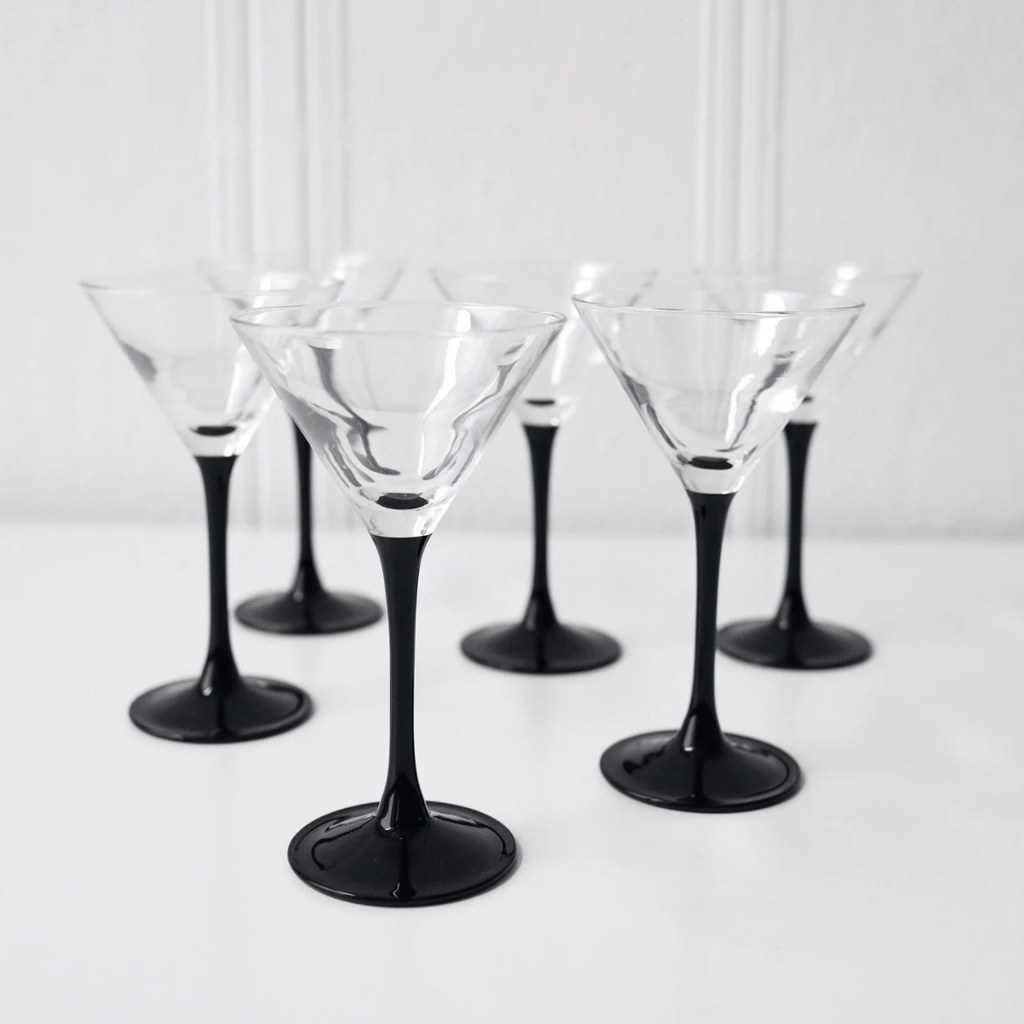 Set of 6 Vintage Luminarc Domino Martini Glasses | 1970s French Art Deco Revival