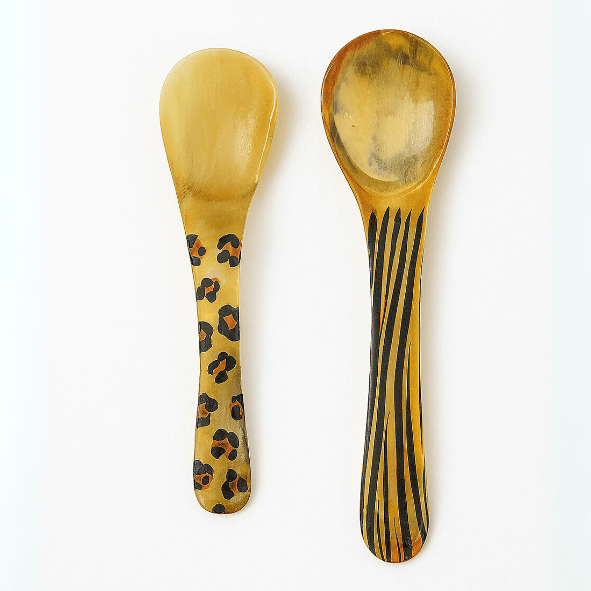 Rare Late 20th Century Hand-Painted Horn Bowl & Spoon Set – Leopard, Z ...