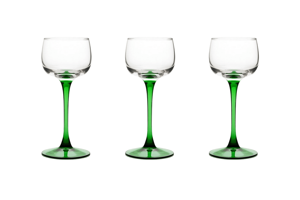 Vintage Alsatian Wine Glasses with Emerald Green Stems - Set of 6