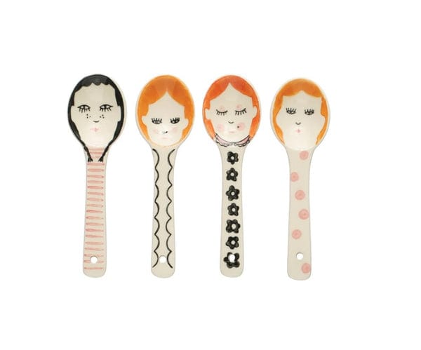 Hand-Painted Stoneware Face Spoon, Assorted Styles
