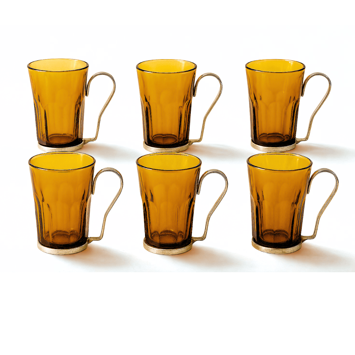 Vintage Amber Glass Tea Cup with Metal Handle – Rare Italian Mid-Centu