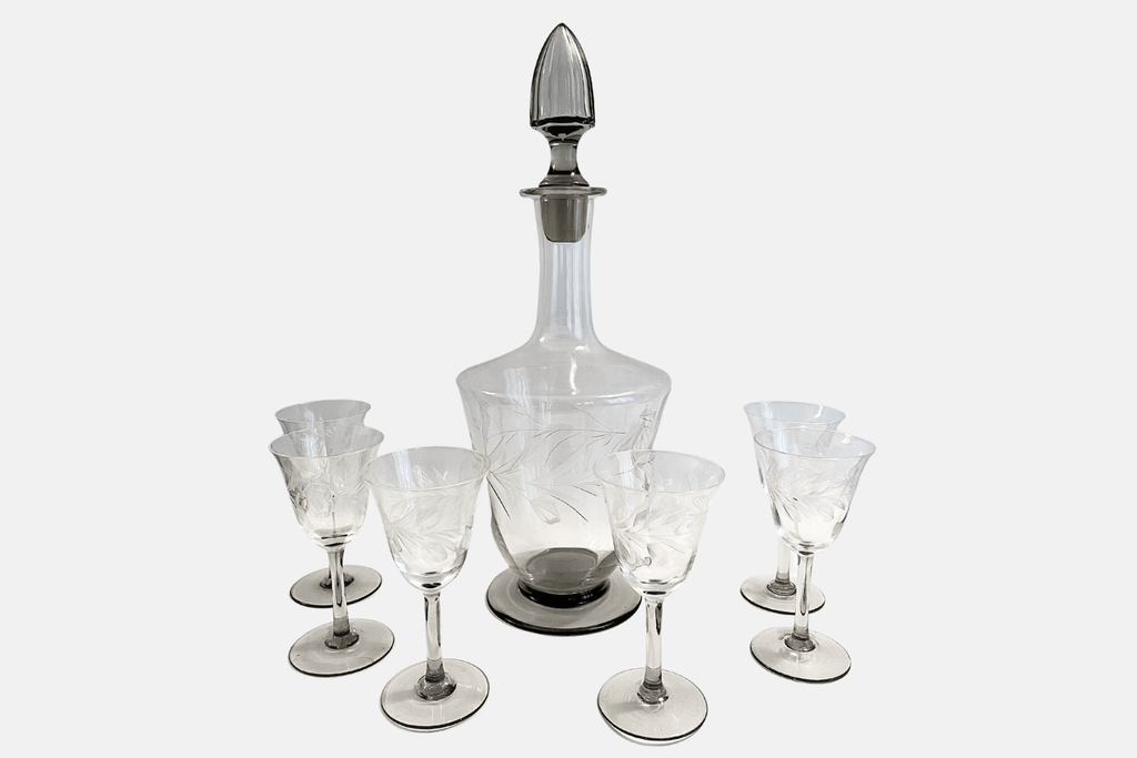 Vintage Italian Crystal Decanter Set with 6 Glasses